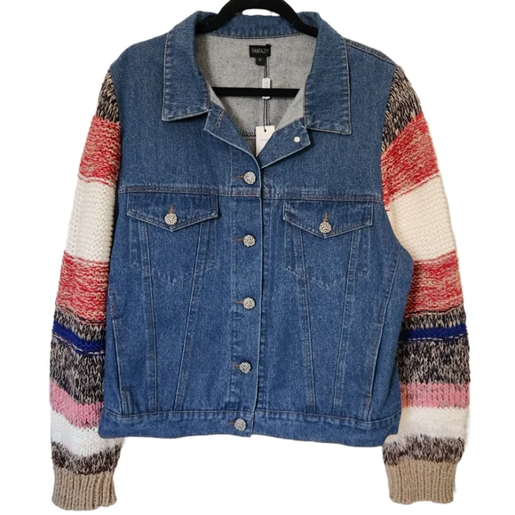 Sweater-Sleeved Denim Trucker Jacket (XL) NWT - Picture 1 of 5